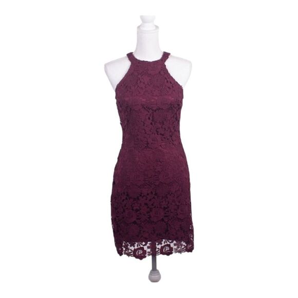 Lulus love poem burgundy lace mini dress M - Picture 2 of 10
